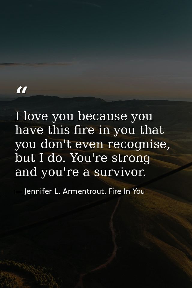 I love you because you have this fire in you that you don't even recognise, but I do. You're strong and you're a survivo — Jennifer L. Armentrout, Fire In You