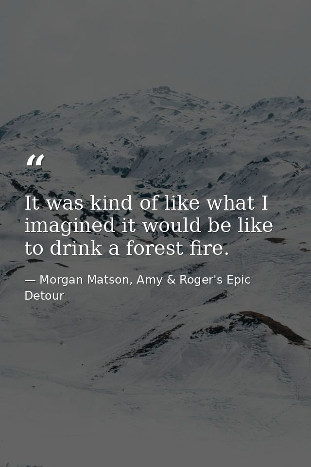 It was kind of like what I imagined it would be like to drink a forest fire. — Morgan Matson, Amy & Roger's Epic Detour