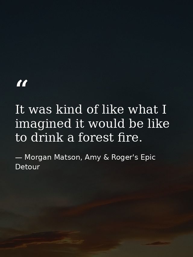 It was kind of like what I imagined it would be like to drink a forest fire. — Morgan Matson, Amy & Roger's Epic Detour