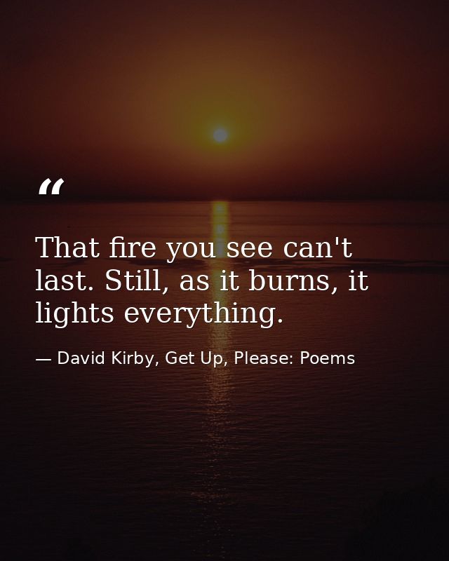 That fire you see can't last. Still, as it burns, it lights everything. — David Kirby, Get Up, Please: Poems