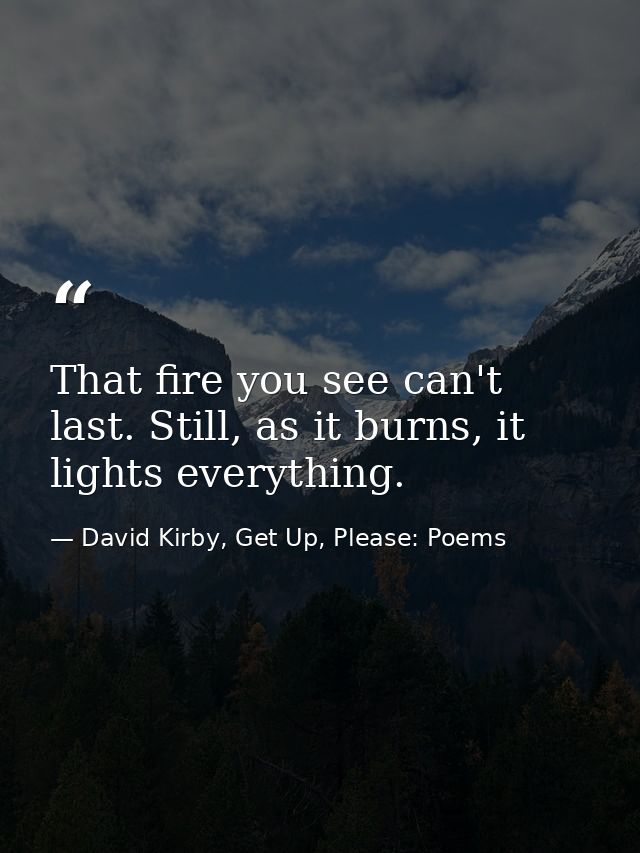 That fire you see can't last. Still, as it burns, it lights everything. — David Kirby, Get Up, Please: Poems