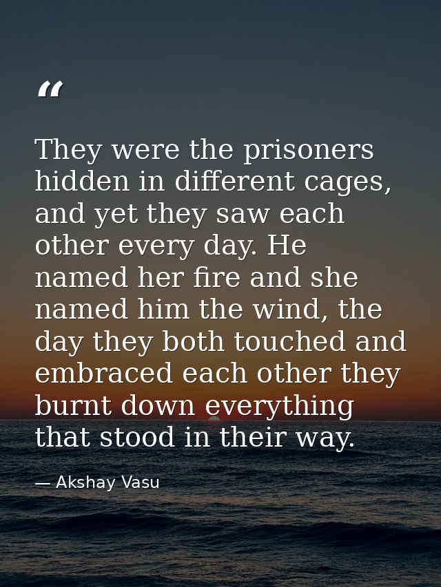They were the prisoners hidden in different cages, and yet they saw each other every day. He named her fire and she name — Akshay Vasu