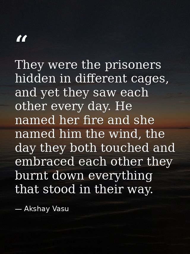 They were the prisoners hidden in different cages, and yet they saw each other every day. He named her fire and she name — Akshay Vasu