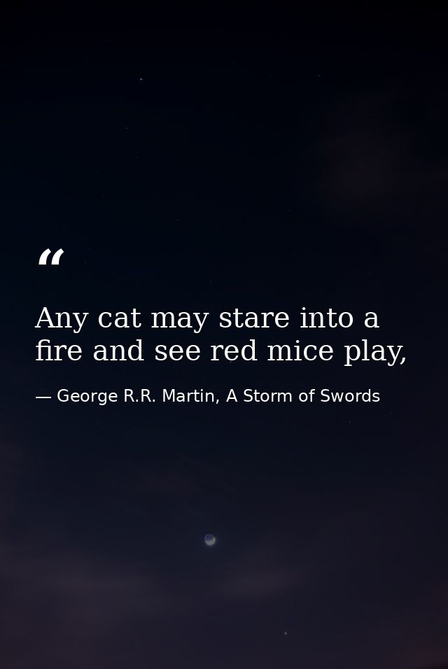 Any cat may stare into a fire and see red mice play, — George R.R. Martin, A Storm of Swords