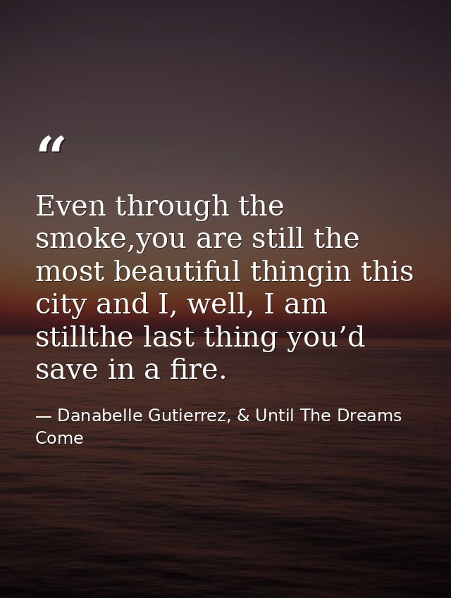 Even through the smoke,you are still the most beautiful thingin this city and I, well, I am stillthe last thing you’d sa — Danabelle Gutierrez, & Until The Dreams Come