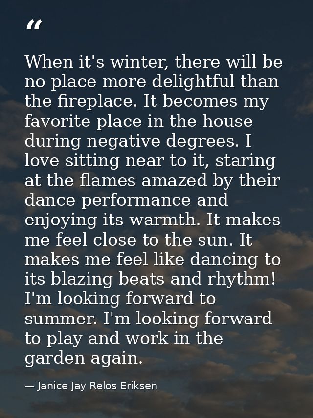 When it's winter, there will be no place more delightful than the fireplace. It becomes my favorite place in the house d — Janice Jay Relos Eriksen
