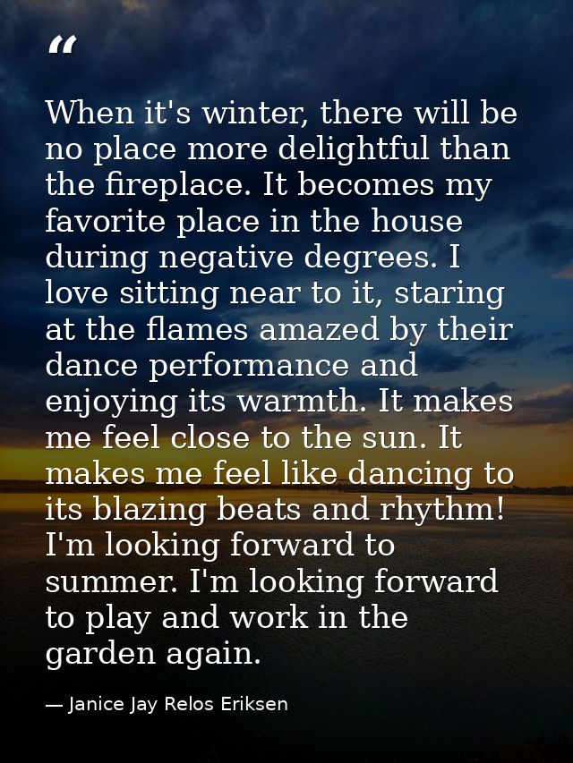 When it's winter, there will be no place more delightful than the fireplace. It becomes my favorite place in the house d — Janice Jay Relos Eriksen
