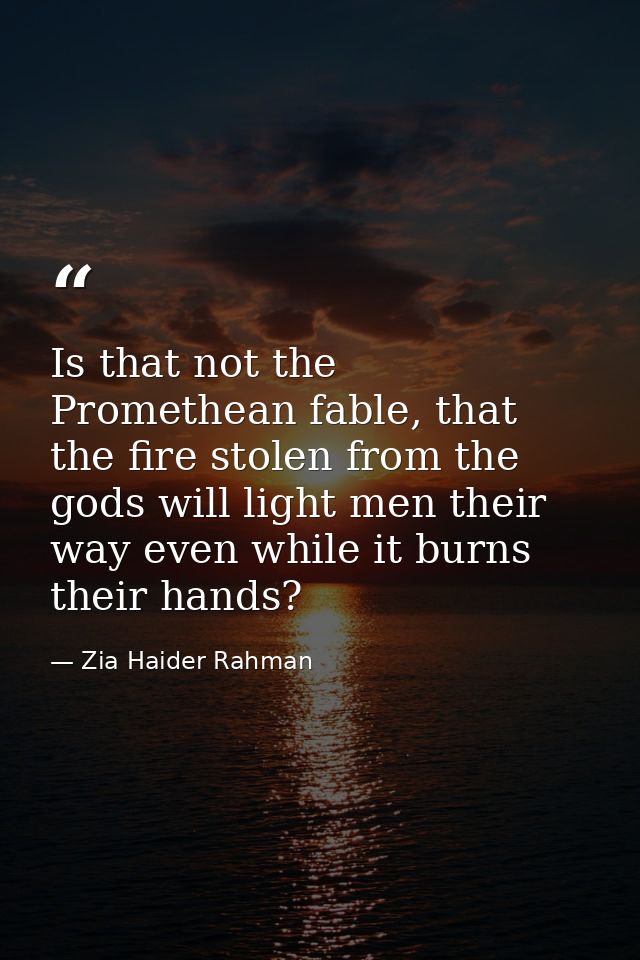 Is that not the Promethean fable, that the fire stolen from the gods will light men their way even while it burns their  — Zia Haider Rahman