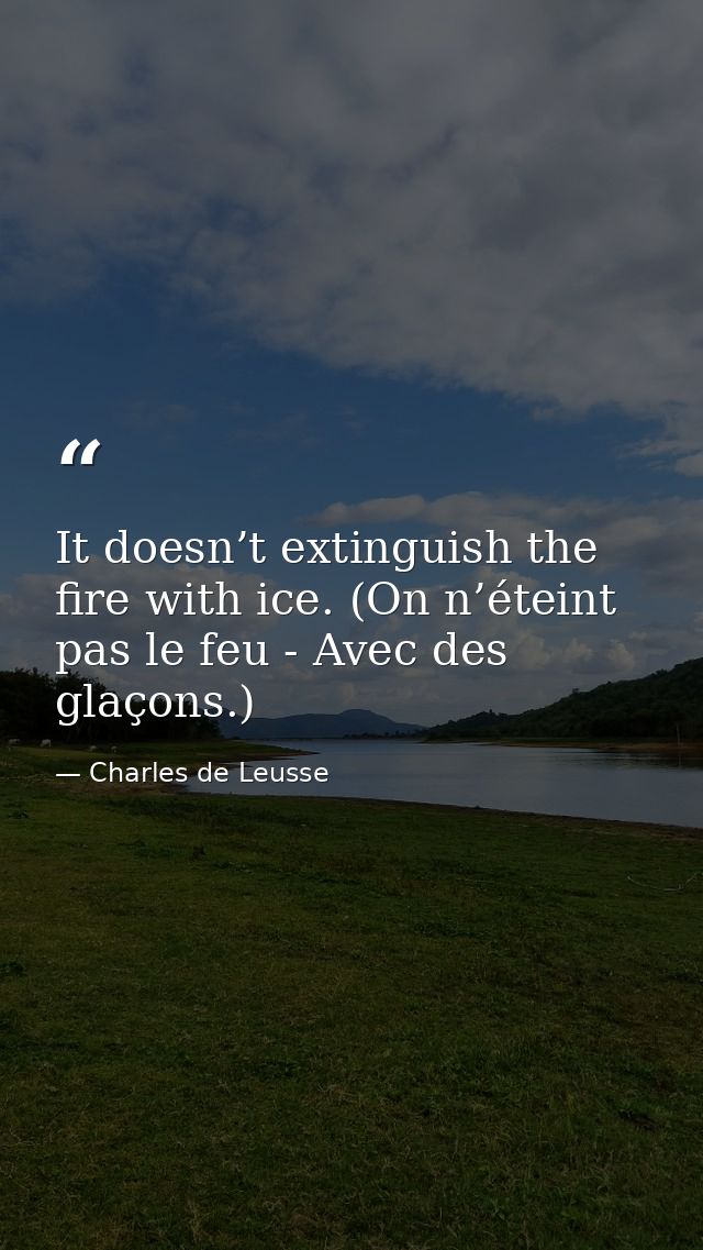 It doesn’t extinguish the fire with ice. (On n’éteint pas le feu - Avec des glaçons.) — Charles de Leusse
