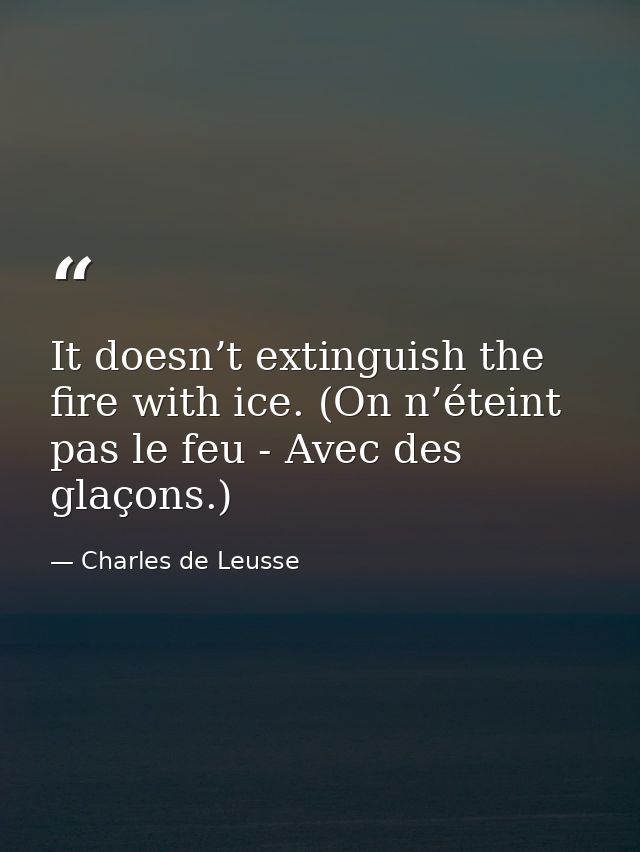 It doesn’t extinguish the fire with ice. (On n’éteint pas le feu - Avec des glaçons.) — Charles de Leusse