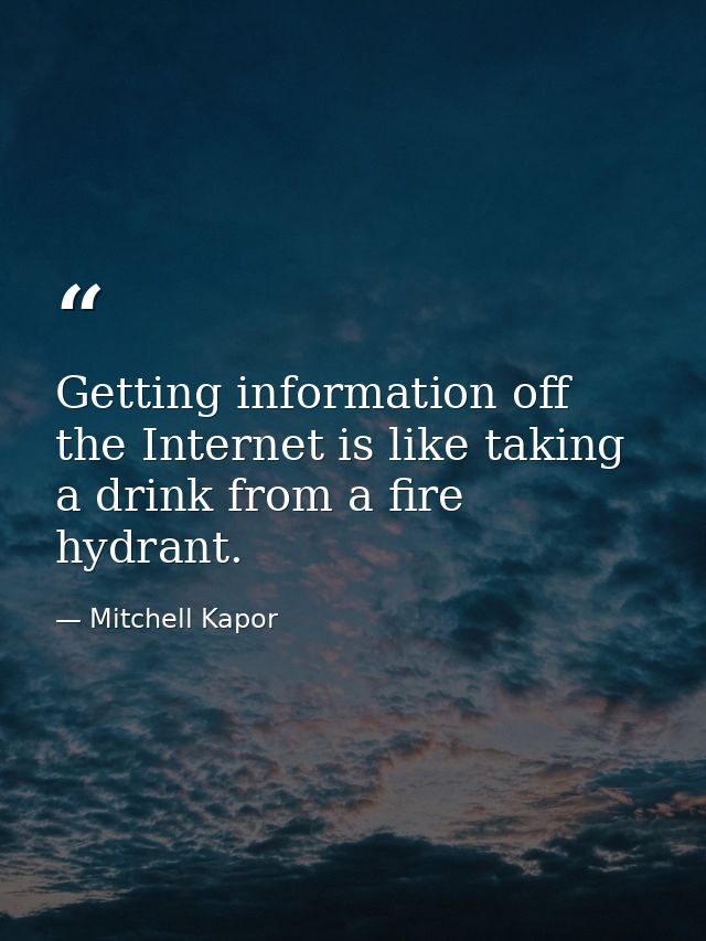 Getting information off the Internet is like taking a drink from a fire hydrant. — Mitchell Kapor