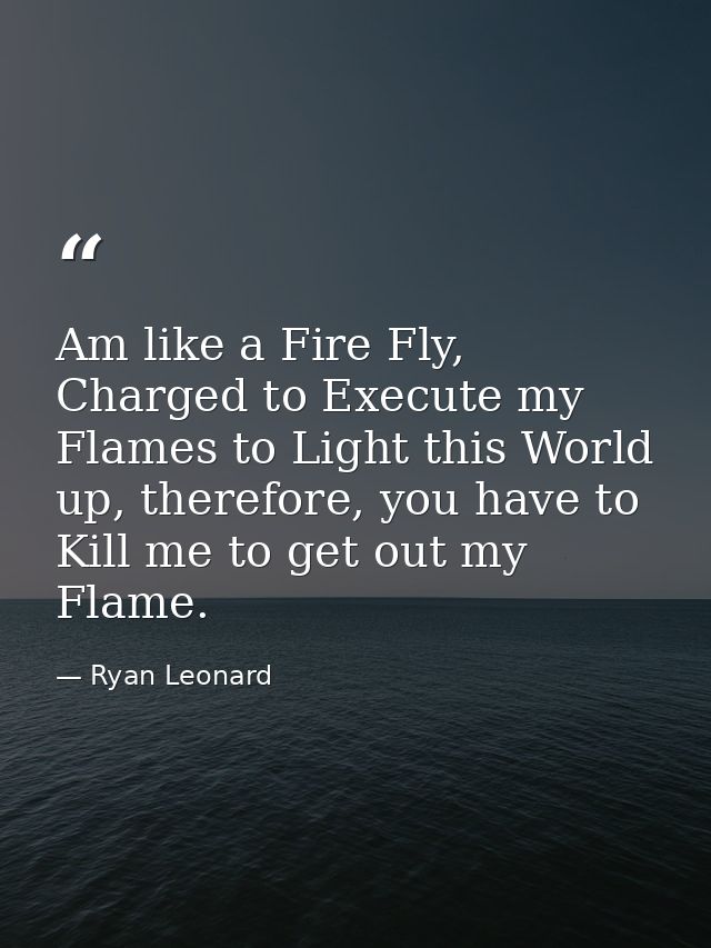 Am like a Fire Fly, Charged to Execute my Flames to Light this World up, therefore, you have to Kill me to get out my Fl — Ryan Leonard