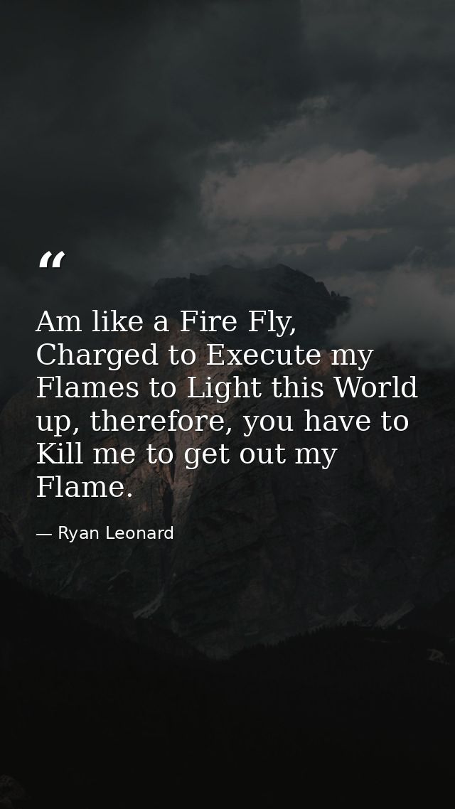 Am like a Fire Fly, Charged to Execute my Flames to Light this World up, therefore, you have to Kill me to get out my Fl — Ryan Leonard
