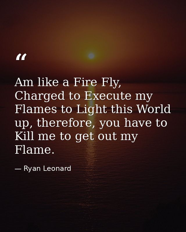 Am like a Fire Fly, Charged to Execute my Flames to Light this World up, therefore, you have to Kill me to get out my Fl — Ryan Leonard