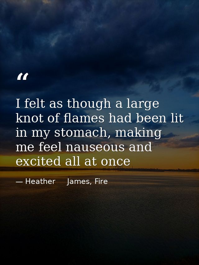 I felt as though a large knot of flames had been lit in my stomach, making me feel nauseous and excited all at once — Heather     James, Fire