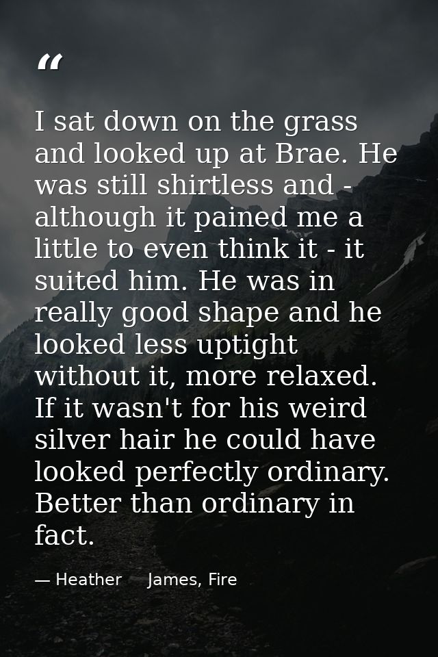 I sat down on the grass and looked up at Brae. He was still shirtless and - although it pained me a little to even think — Heather     James, Fire