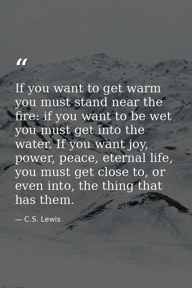 If you want to get warm you must stand near the fire: if you want to be wet you must get into the water. If you want joy — C.S. Lewis