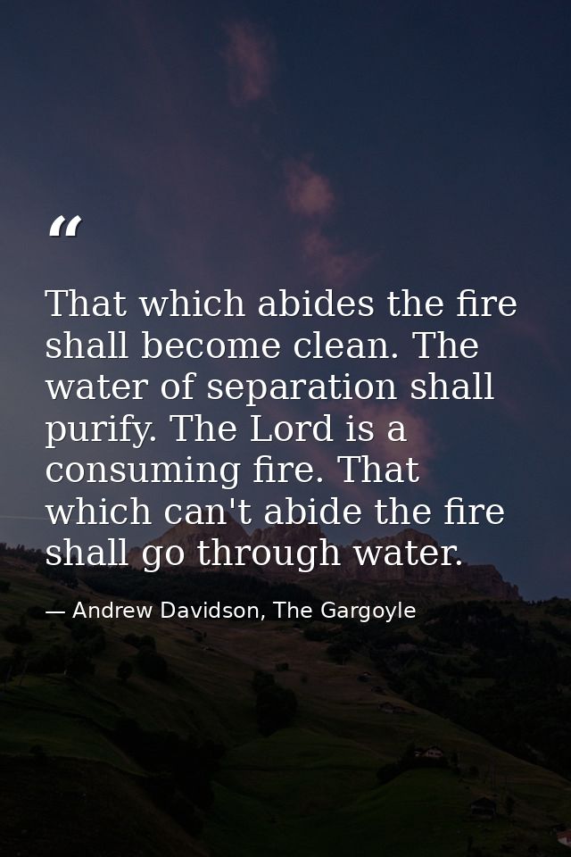 That which abides the fire shall become clean. The water of separation shall purify. The Lord is a consuming fire. That  — Andrew Davidson, The Gargoyle