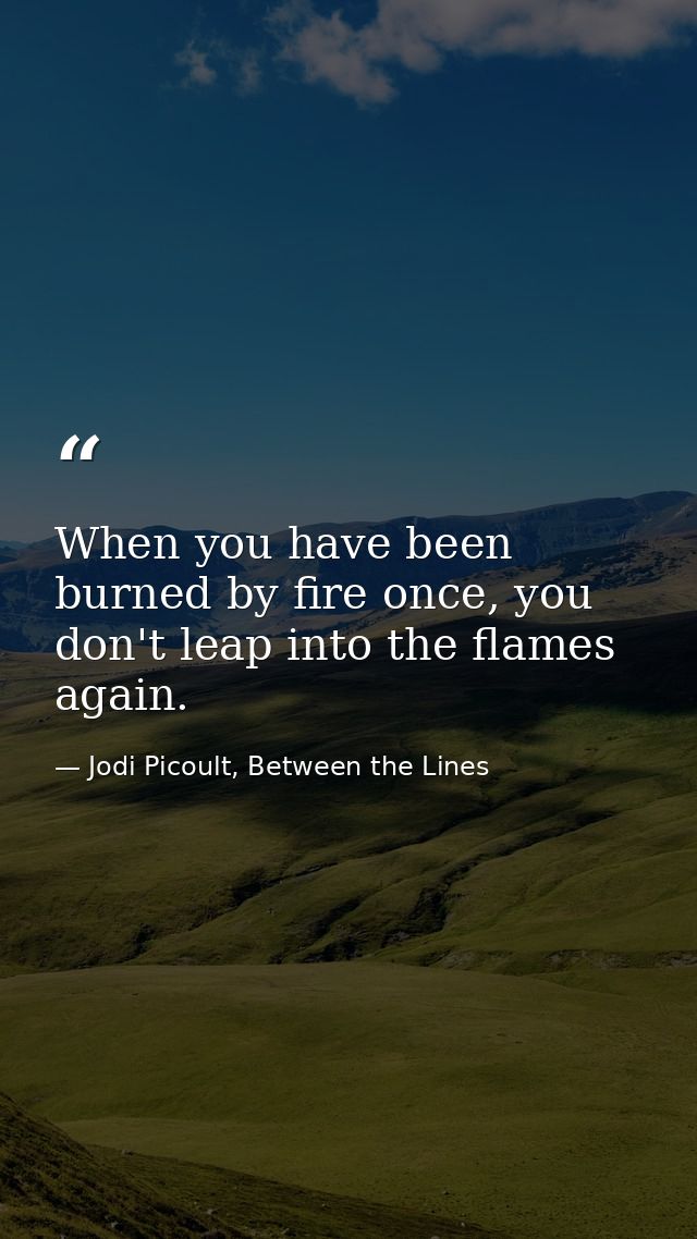 When you have been burned by fire once, you don't leap into the flames again. — Jodi Picoult, Between the Lines