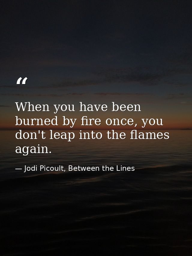 When you have been burned by fire once, you don't leap into the flames again. — Jodi Picoult, Between the Lines