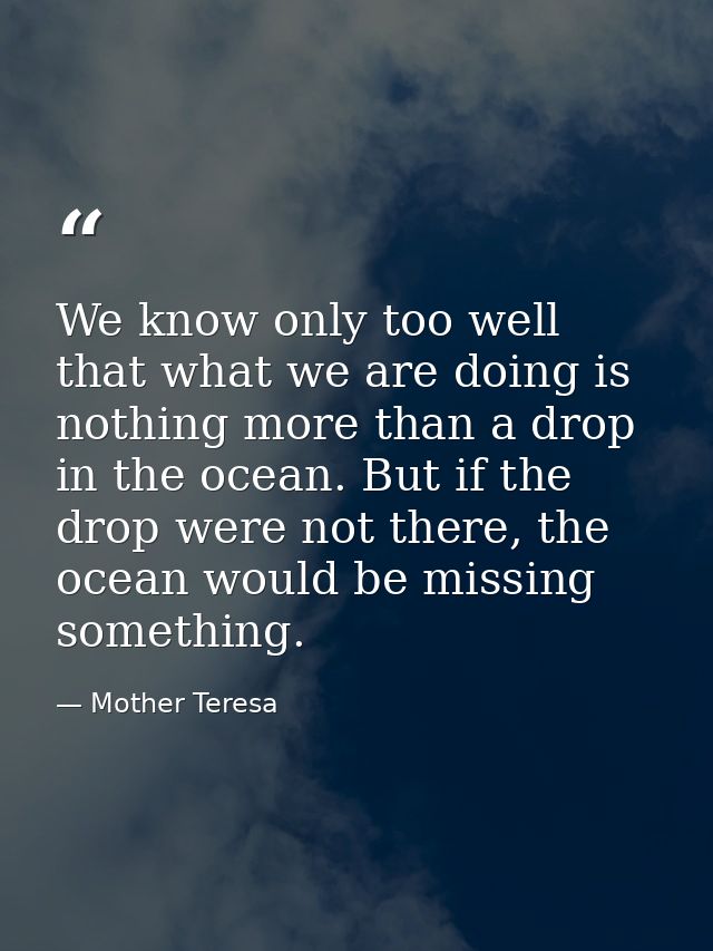 We know only too well that what we are doing is nothing more than a drop in the ocean. But if the drop were not there, t — Mother Teresa