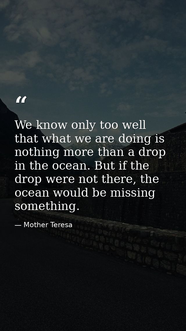 We know only too well that what we are doing is nothing more than a drop in the ocean. But if the drop were not there, t — Mother Teresa