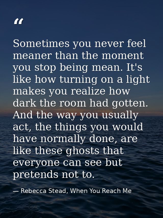 Sometimes you never feel meaner than the moment you stop being mean. It's like how turning on a light makes you realize  — Rebecca Stead, When You Reach Me