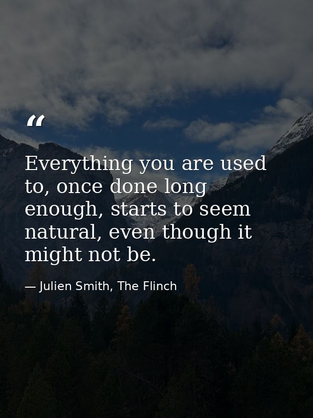 Everything you are used to, once done long enough, starts to seem natural, even though it might not be. — Julien Smith, The Flinch