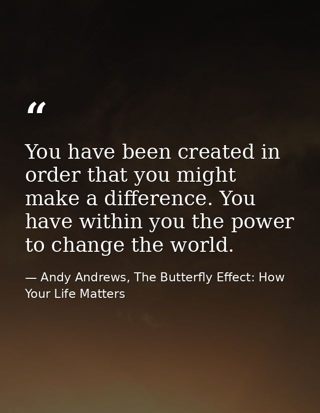 You have been created in order that you might make a difference. You have within you the power to change the world. — Andy Andrews, The Butterfly Effect: How Your Life Matters
