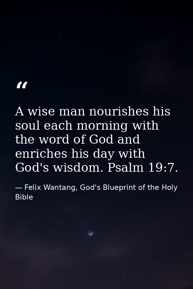 A wise man nourishes his soul each morning with the word of God and enriches his day with God's wisdom. Psalm 19:7. — Felix Wantang, God's Blueprint of the Holy Bible