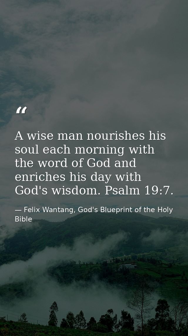A wise man nourishes his soul each morning with the word of God and enriches his day with God's wisdom. Psalm 19:7. — Felix Wantang, God's Blueprint of the Holy Bible