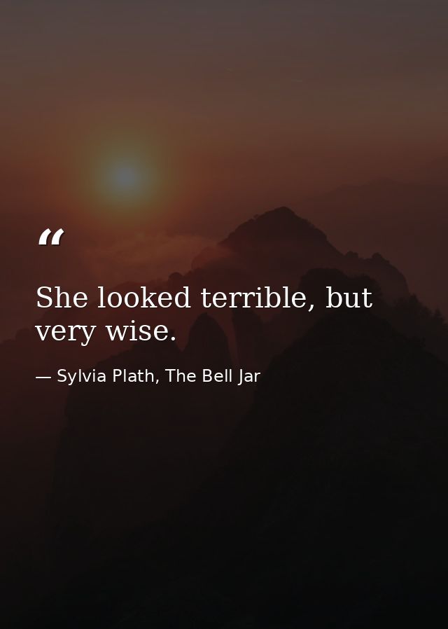 She looked terrible, but very wise. — Sylvia Plath, The Bell Jar
