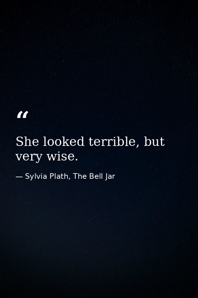 She looked terrible, but very wise. — Sylvia Plath, The Bell Jar