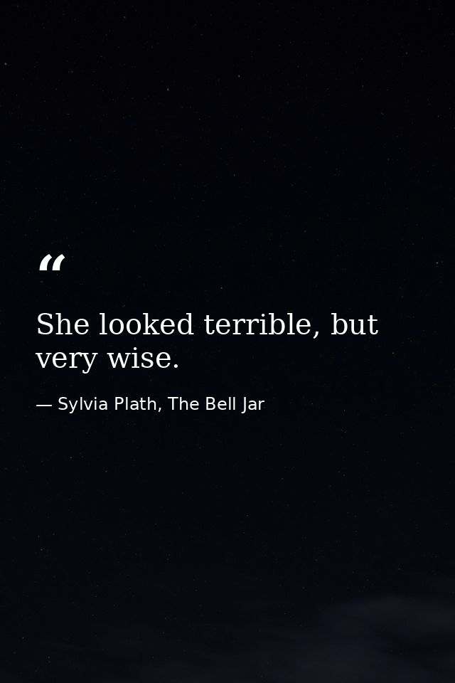 She looked terrible, but very wise. — Sylvia Plath, The Bell Jar