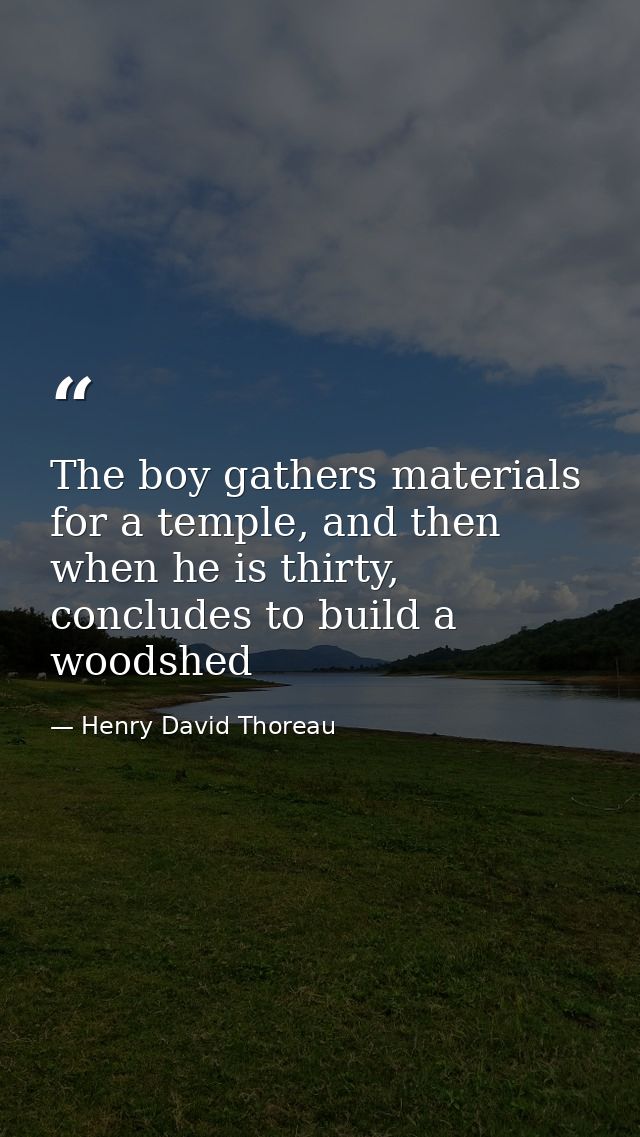 The boy gathers materials for a temple, and then when he is thirty, concludes to build a woodshed — Henry David Thoreau