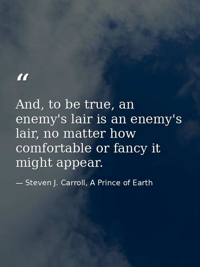 And, to be true, an enemy's lair is an enemy's lair, no matter how comfortable or fancy it might appear. — Steven J. Carroll, A Prince of Earth