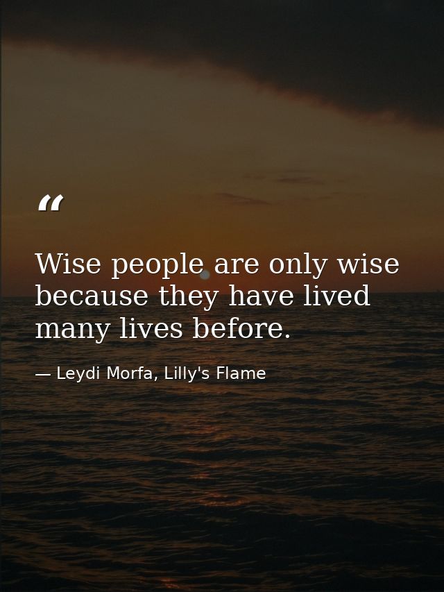 Wise people are only wise because they have lived many lives before. — Leydi Morfa, Lilly's Flame