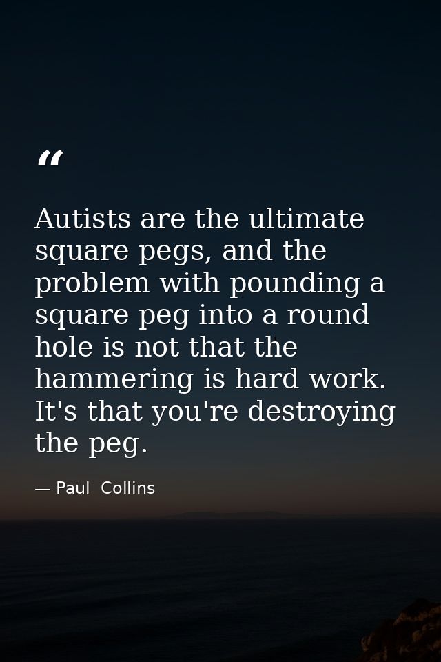 Autists are the ultimate square pegs, and the problem with pounding a square peg into a round hole is not that the hamme — Paul  Collins