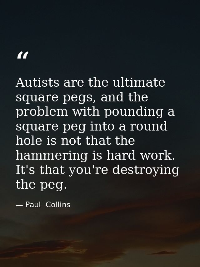 Autists are the ultimate square pegs, and the problem with pounding a square peg into a round hole is not that the hamme — Paul  Collins