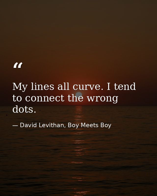 My lines all curve. I tend to connect the wrong dots. — David Levithan, Boy Meets Boy