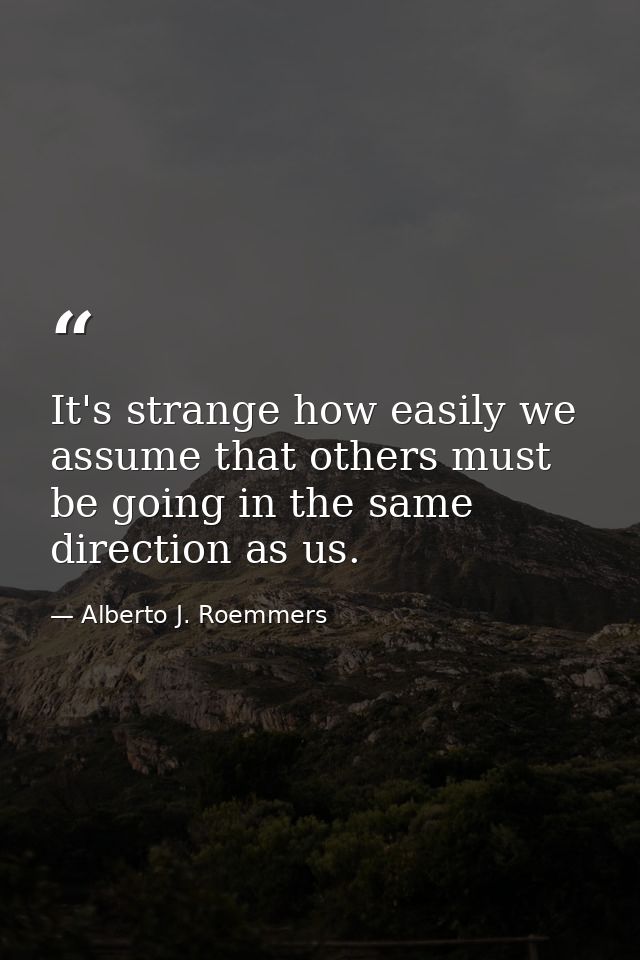 It's strange how easily we assume that others must be going in the same direction as us. — Alberto J. Roemmers