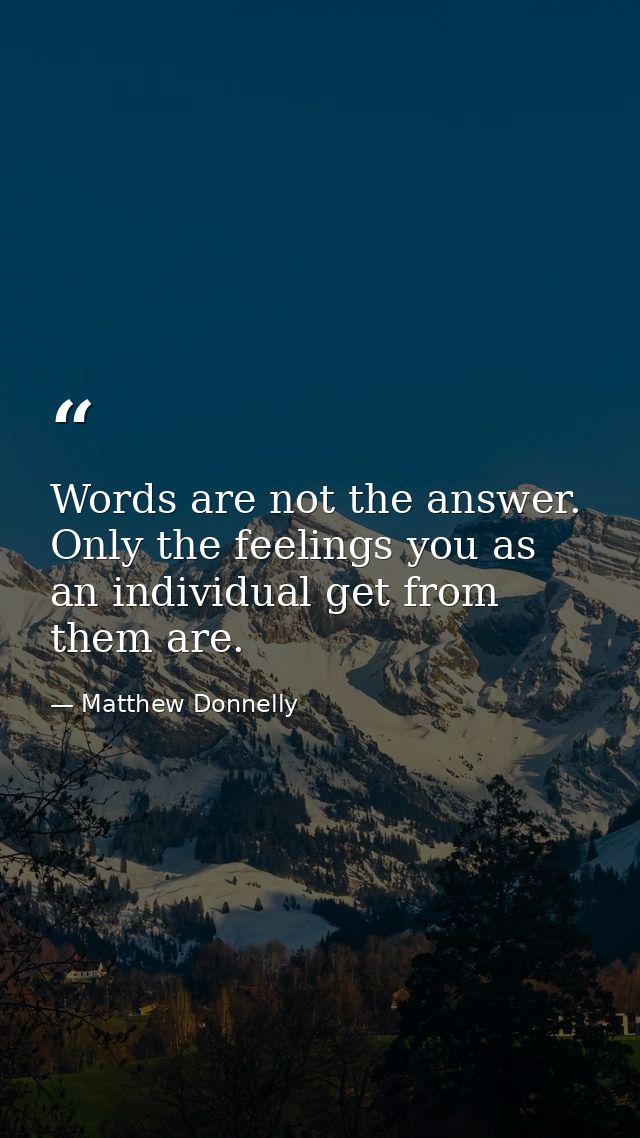Words are not the answer. Only the feelings you as an individual get from them are. — Matthew Donnelly