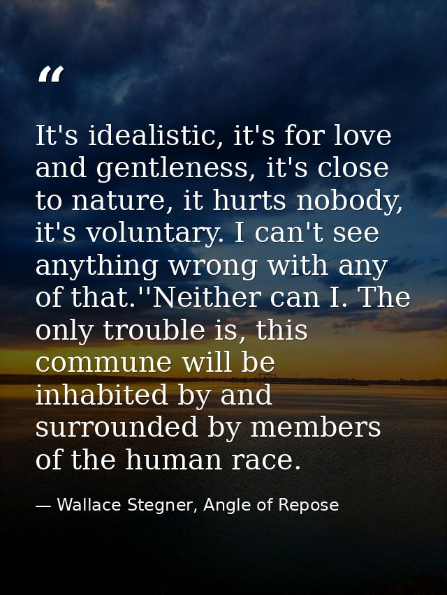 It's idealistic, it's for love and gentleness, it's close to nature, it hurts nobody, it's voluntary. I can't see anythi — Wallace Stegner, Angle of Repose