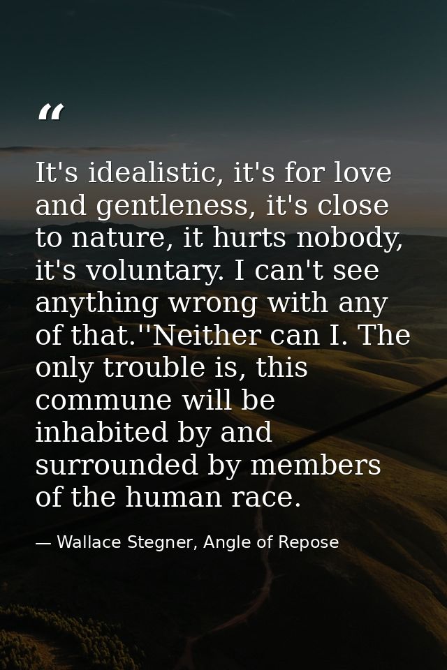 It's idealistic, it's for love and gentleness, it's close to nature, it hurts nobody, it's voluntary. I can't see anythi — Wallace Stegner, Angle of Repose