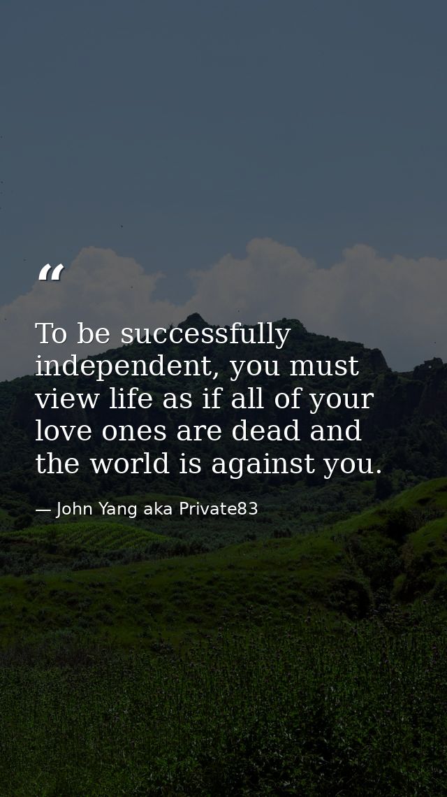 To be successfully independent, you must view life as if all of your love ones are dead and the world is against you. — John Yang aka Private83