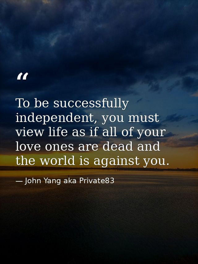 To be successfully independent, you must view life as if all of your love ones are dead and the world is against you. — John Yang aka Private83