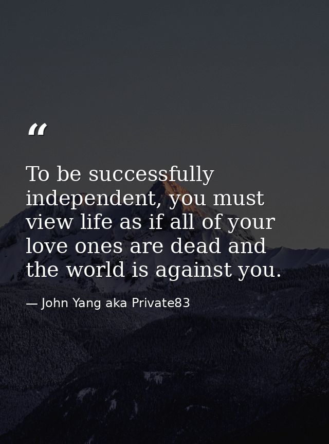 To be successfully independent, you must view life as if all of your love ones are dead and the world is against you. — John Yang aka Private83