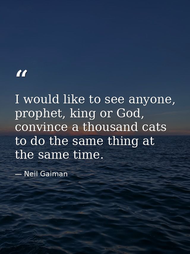 I would like to see anyone, prophet, king or God, convince a thousand cats to do the same thing at the same time. — Neil Gaiman