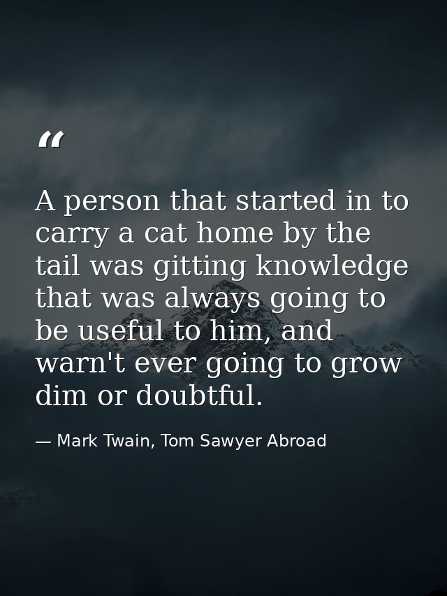 A person that started in to carry a cat home by the tail was gitting knowledge that was always going to be useful to him — Mark Twain, Tom Sawyer Abroad