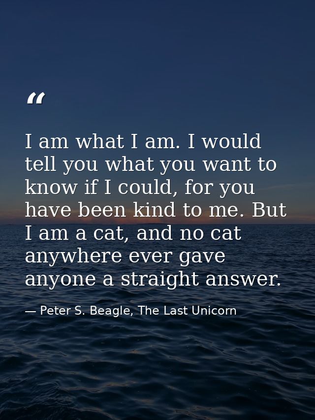 I am what I am. I would tell you what you want to know if I could, for you have been kind to me. But I am a cat, and no  — Peter S. Beagle, The Last Unicorn